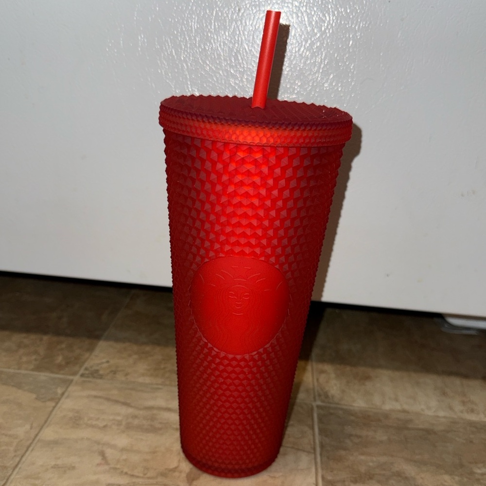 Starbucks Vibrant Red Textured Tumbler with Straw